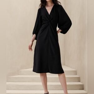 Banana Republic Factory Twist Front Midi Dress Black Capsule Wardrobe 6 Petite